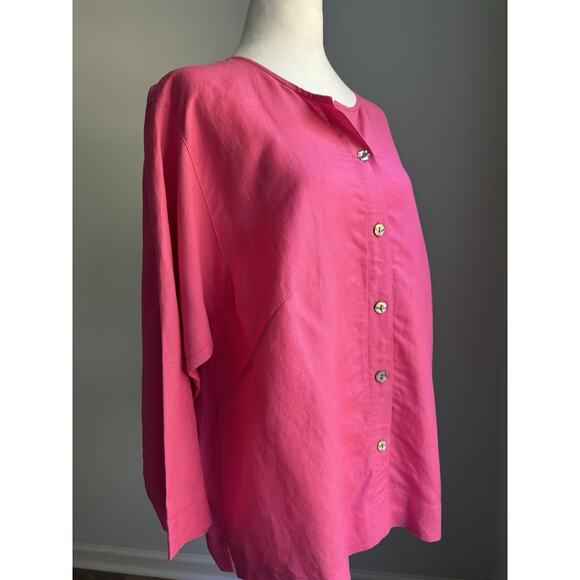 Sigrid Olsen Women Sport Pink Linen Blend Button Front 3/4 Sleeve Blouse Size 1X - Picture 1 of 10